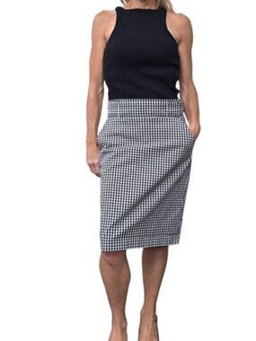 Ann Taylor Gingham Pencil Skirt Cotton Blend Minimalist Size 6